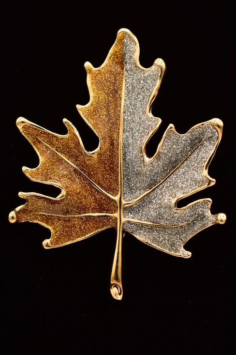 Unbranded Jewelry - Vintage Autumn Fall Glitter Enamel Leaf Pin Brooch Silver Gold NOS 1990s BinA18